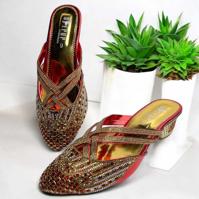 Stepup fashion Women Wedges(Red , 4)