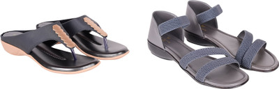 PMS Women Wedges(Grey, Grey , 8)