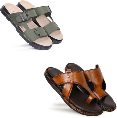Walkivo Men Sandals(Green, Tan , 10)