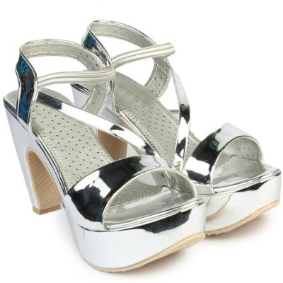 MONAQI Women Heels(Silver , 6)