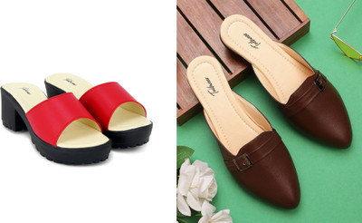 Todhwear Women Heels(Red, Beige , 6)