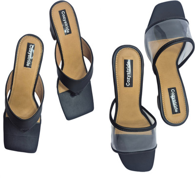Cozystride Women Heels(Black, Black , 7)