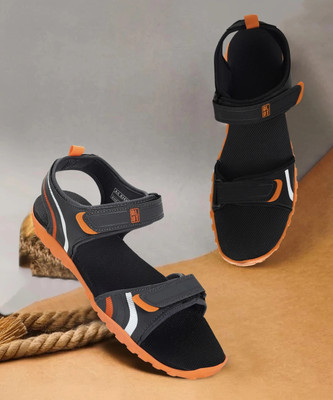 Paragon K1423G Men's Stylish Lightweight & Durable Light Grey - Orange Velcro Sandals Men Sandals(Grey , 9)