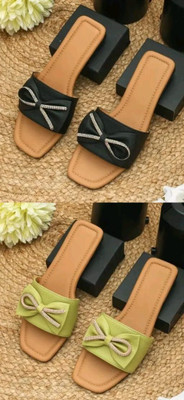 HunarPaon Women Flats(Green, Black , 6)