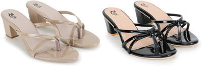 Zaif Women Heels(Black, Beige , 7)