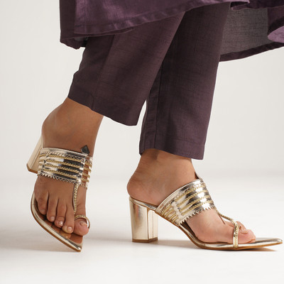 jm looks Women Heels(Gold , 5)
