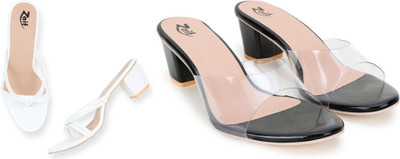 Zaif Women Heels(White, Black , 4)