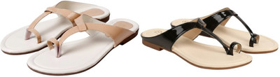 Kuhu Creations Women Flats(Beige, Black , 8)