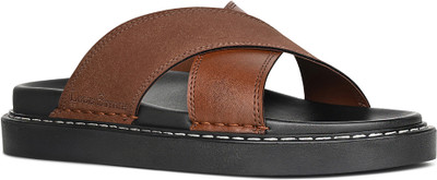 LOUIS STITCH Tan Lightweight Cross Strap Slip-On with PU Cushion Sole Men Sandals(Tan , 10)