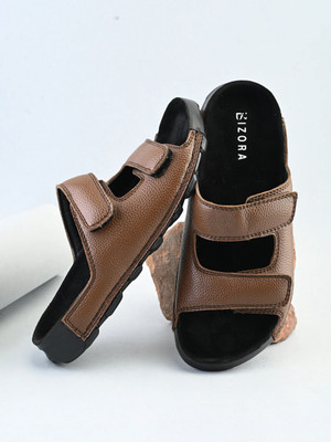 BIZORA Men Sandals(Brown, Black , 8)