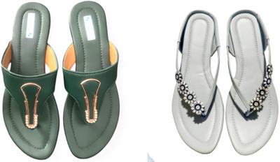 Nicesteps Women Flats(Green, Grey , 7)