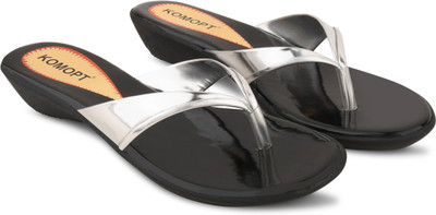 Komfy Women Heels(Black, Silver , 6)