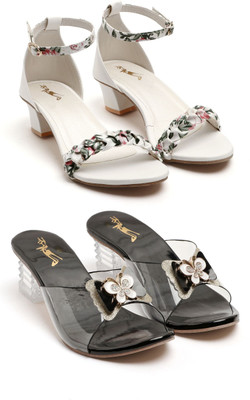 SUPPOSE Women Heels(Black, White , 6)