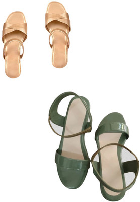 Goraiya Women Flats(Gold, Green , 8)