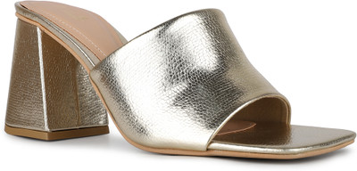 Inc.5 Party Wear Solid Square Toe Block Heel Sandals Women Heels(Gold , 6)