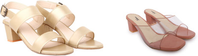 Todhwear Women Sandals(Gold, Pink , 5)
