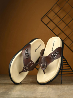 PROVOGUE Men Sandals(Off White, Maroon , 11)