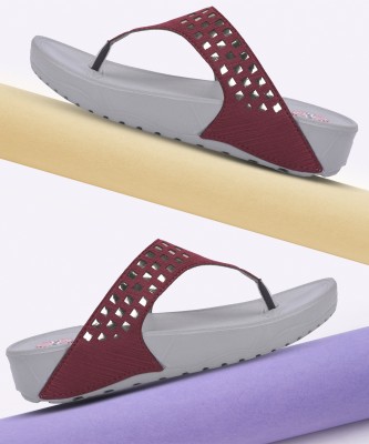 Aqualite Women Wedges(Maroon, Grey , 7)