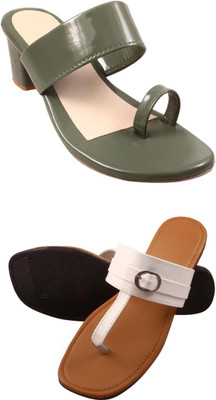 Goraiya Women Flats(Green, White , 5)