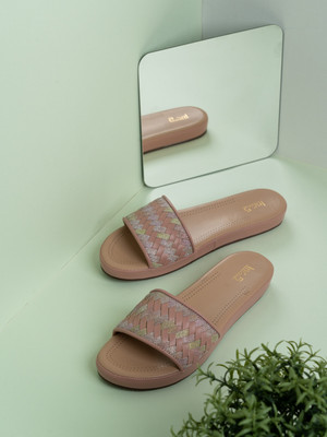 Inc.5 Casual Solid Open Toe Flat Slip-On Sandals Women Flats(Orange , 3)