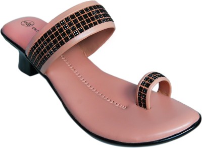 Olive Fashion Women Pink, Black Heels