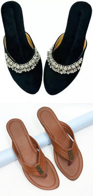 RTC ROYAL TRADING COMPANY Women Flats(Black, Pink , 7)