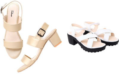 Todhwear Women Heels(Gold, White , 4)