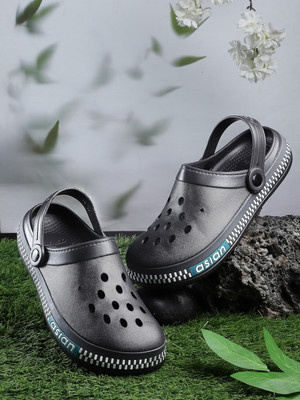asian Men Clogs(Grey, Green , 8)