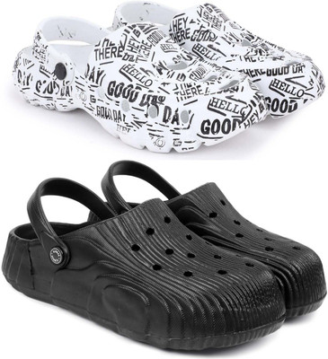 Pampy Angel Men Combo Pack of 2, Ultra cushion, Flipflops, Slipper, Slides, Sandal, Clogs Men Casual(White, Black , 9)