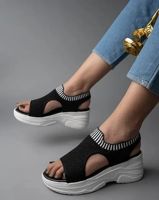 Rovaniq Fashion Women Wedges(Black , 5)