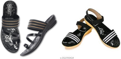 hiyaga Women Casual(Black, Red , 8)
