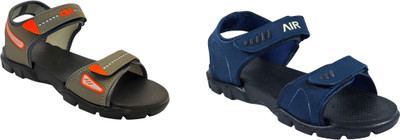 Classica Men Sandals(Blue, Grey, Orange , 8)