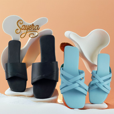 SAYERA Women Flats(Black, Blue , 6)