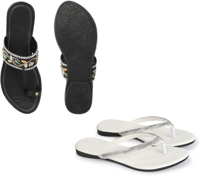 Arkfoot Women Flats(Black, White , 8)