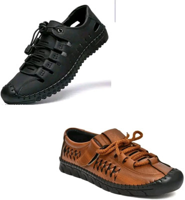 Zypso Men Sandals(Black, Tan , 8)