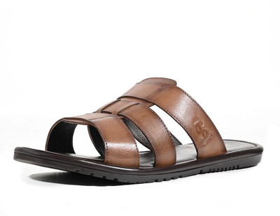 LOUIS STITCH Tan Lightweight Open Toe Kohlapuri Style Leather Men Sandals(Tan , 7)