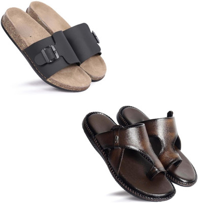 Walkivo Men Sandals(Black, Brown , 10)
