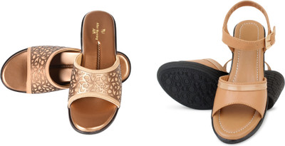 PMS Women Wedges(Beige, Brown , 6)