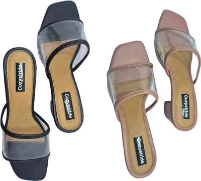 Cozystride Women Heels(Black, Pink , 6)