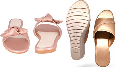PMS Women Wedges(Pink, Olive , 7)