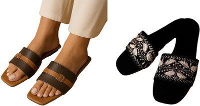 Dualstep Women Flats(Brown, Black , 9)
