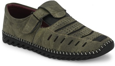 Azzaro Black Men Sandals(Olive , 6)