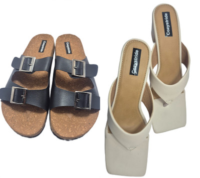 Cozystride Women Heels(White, Black, Brown , 9)