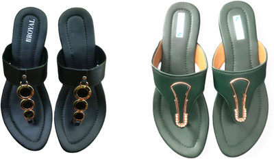 Nicesteps Women Flats(Green, Black , 8)