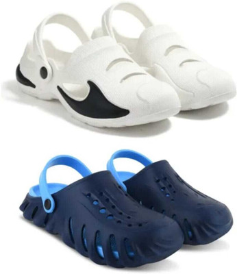 house of common Men Clogs(White, Navy , 9)