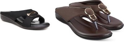hunyza footwear Women Flats(Brown, Black , 7)
