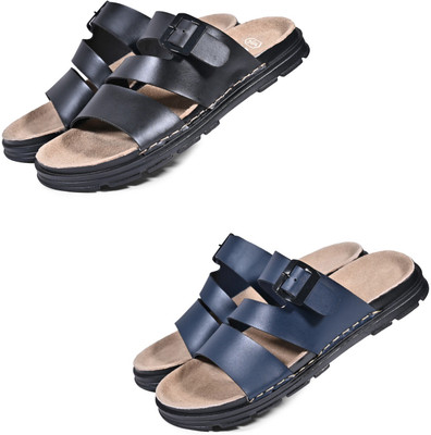 Walkivo Men Sandals(Black, Blue , 10)