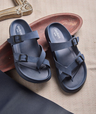 UNDERROUTE Stylish Dual Strap Buckle Design Men Sandals(Navy , 10)
