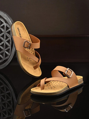 KILLER Stylish Dual Strap Buckle Design Men Sandals(Tan , 8)