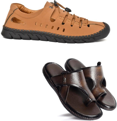 Walkivo Men Sandals(Tan, Brown , 8)